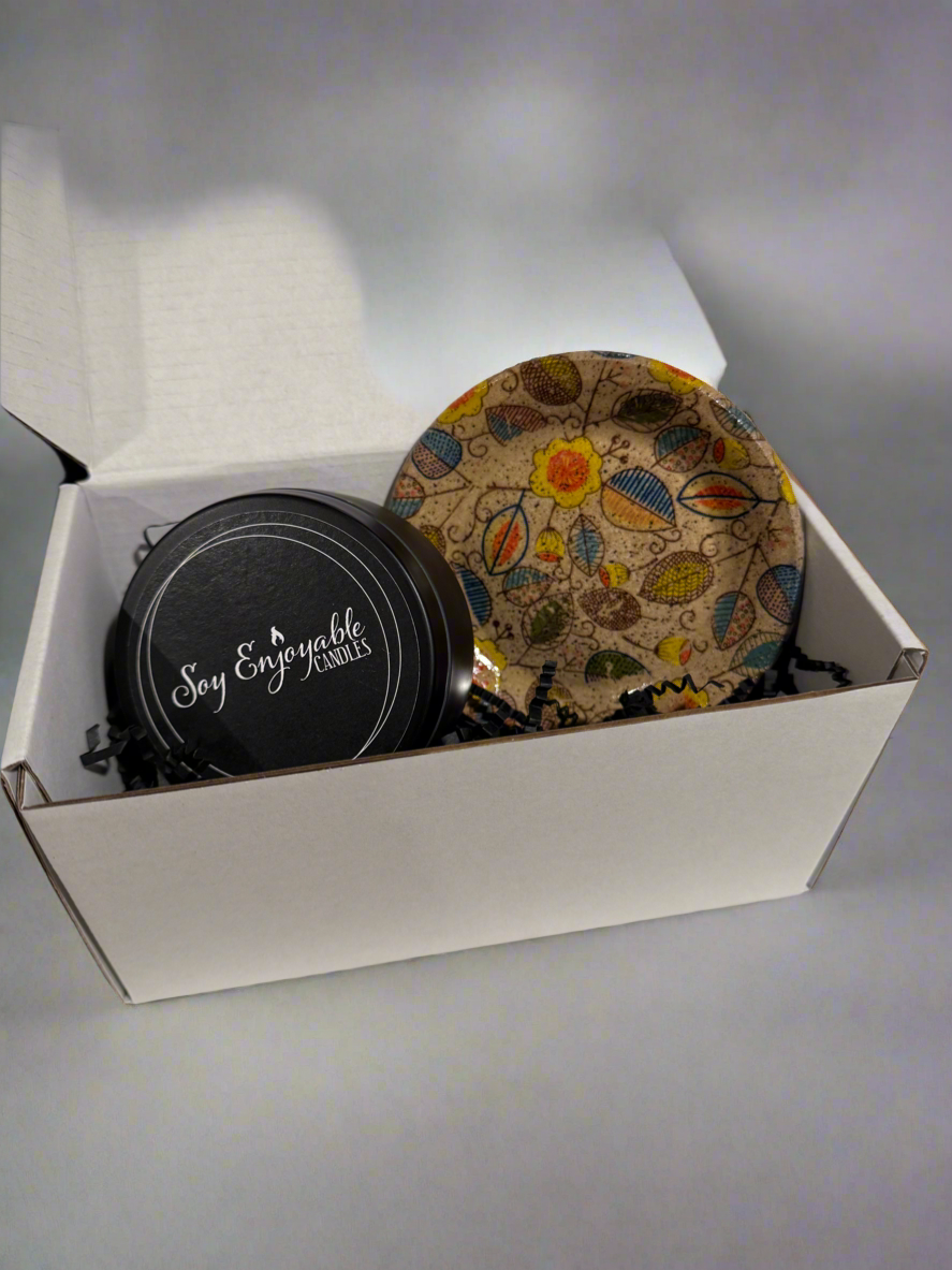 ARTISAN SERIES : Boxed set with 8 oz luxe black tin with your choice of either Candle Coaster